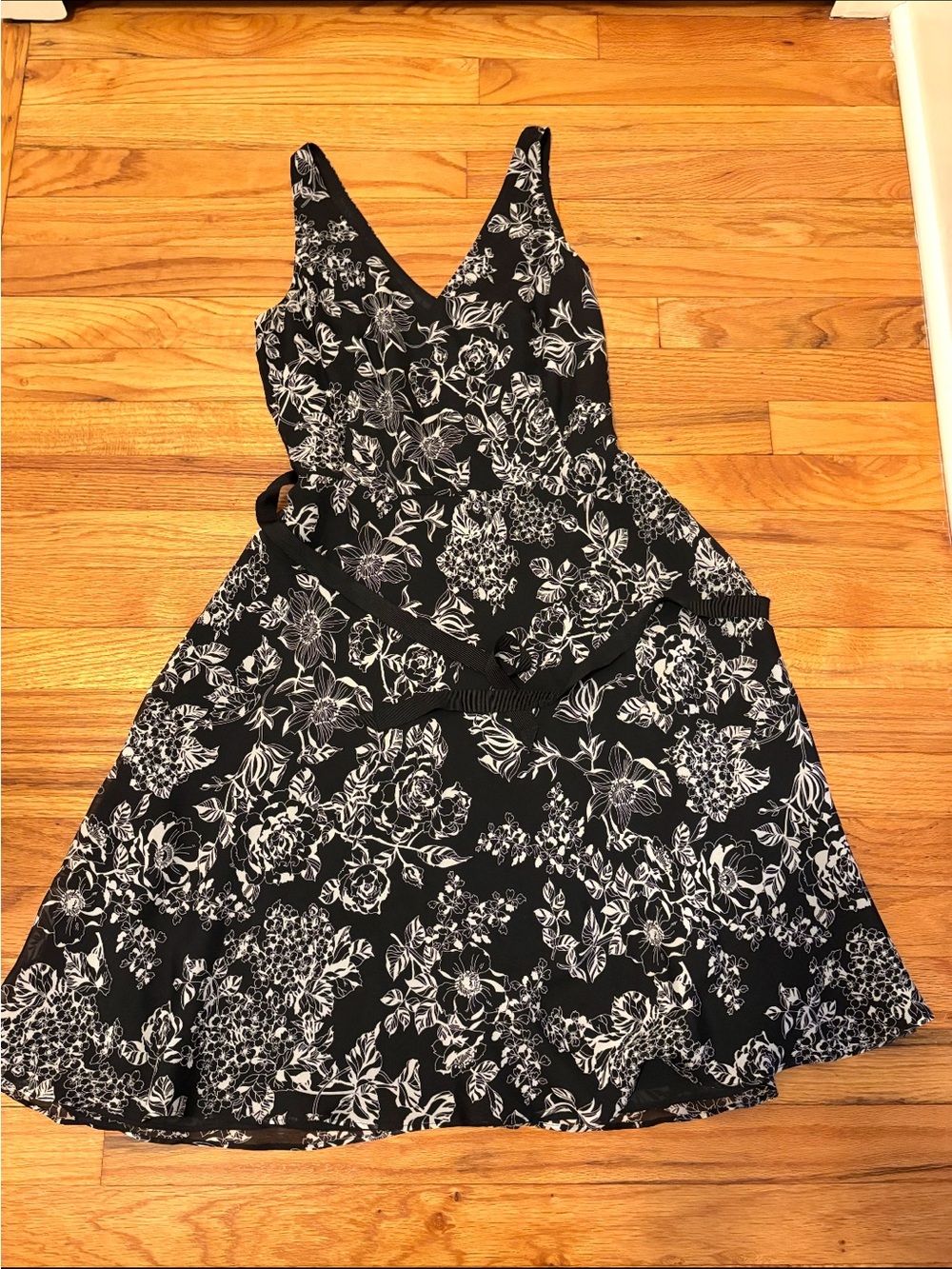 LOFT Black and White Floral Midi Dress